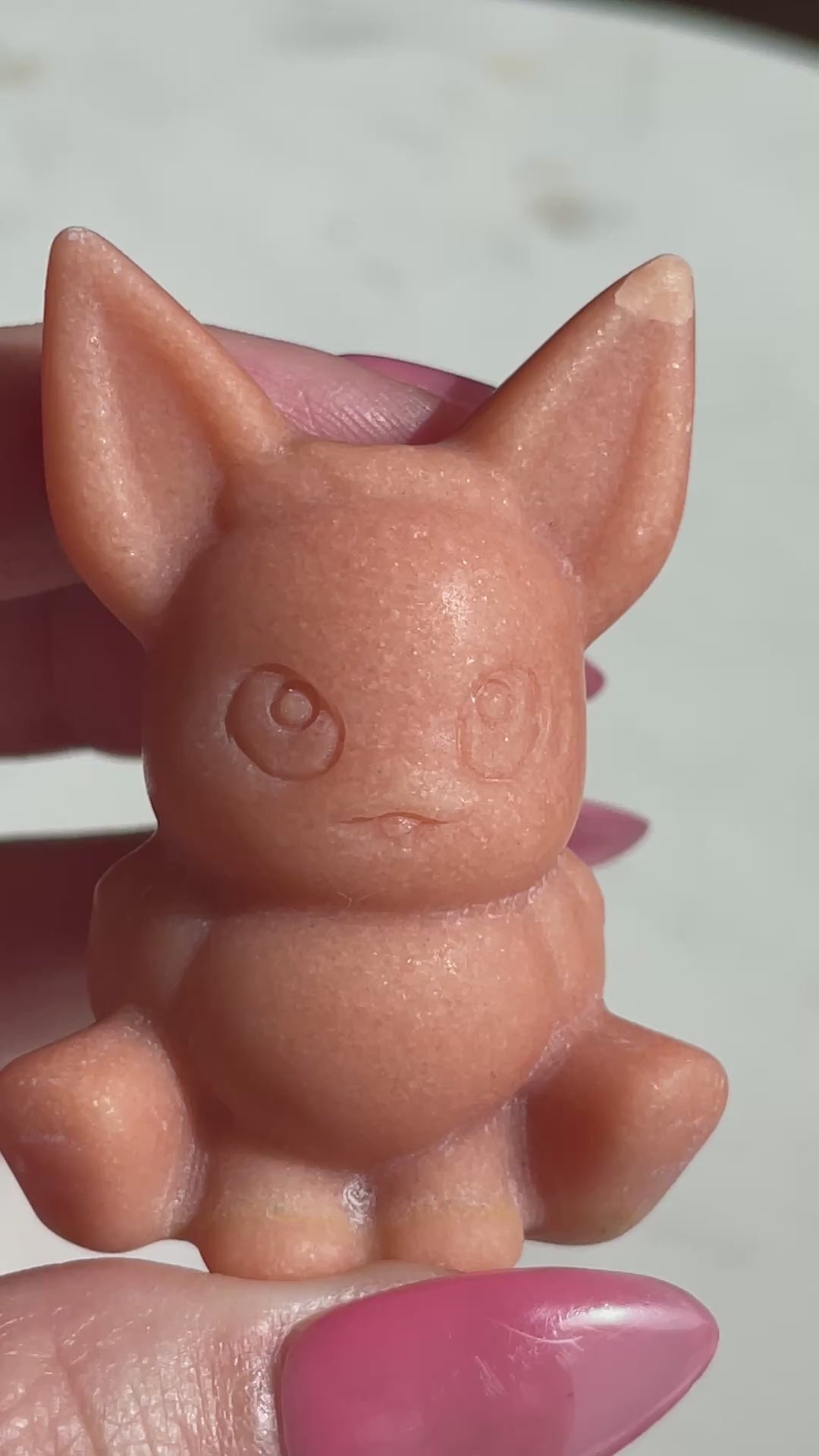 Pokémon figurine Evee carving jade crystal Evee orange jade display collectible pokemon natural crystal orange jade Pokemon decor Evee stocking stuffer pokemon gift