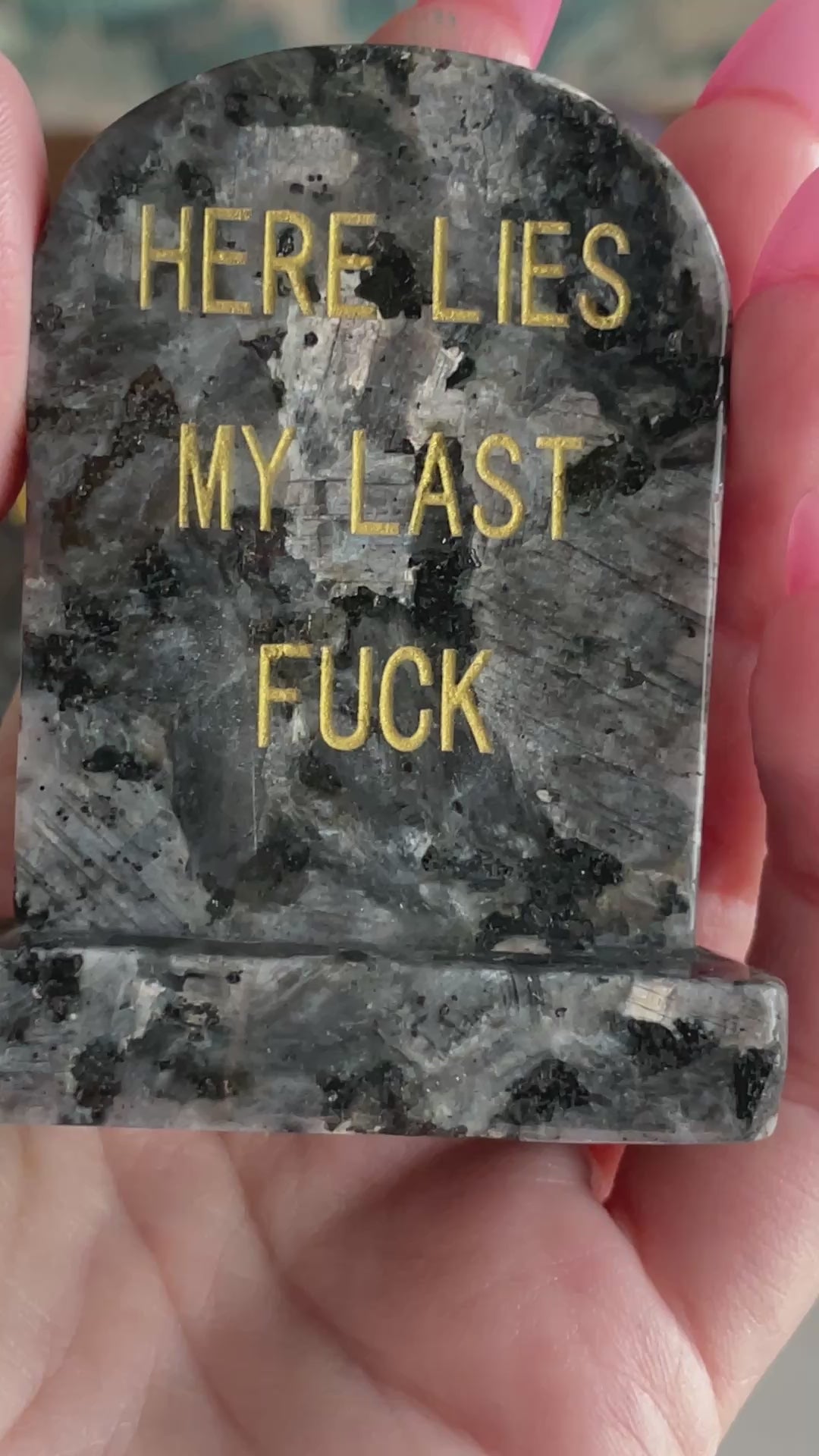 gravestone carving natural crystal carving funny halloween crystal here lies my last fuck headstone carving crystal tombstone 2.7 inch natural halloween decor