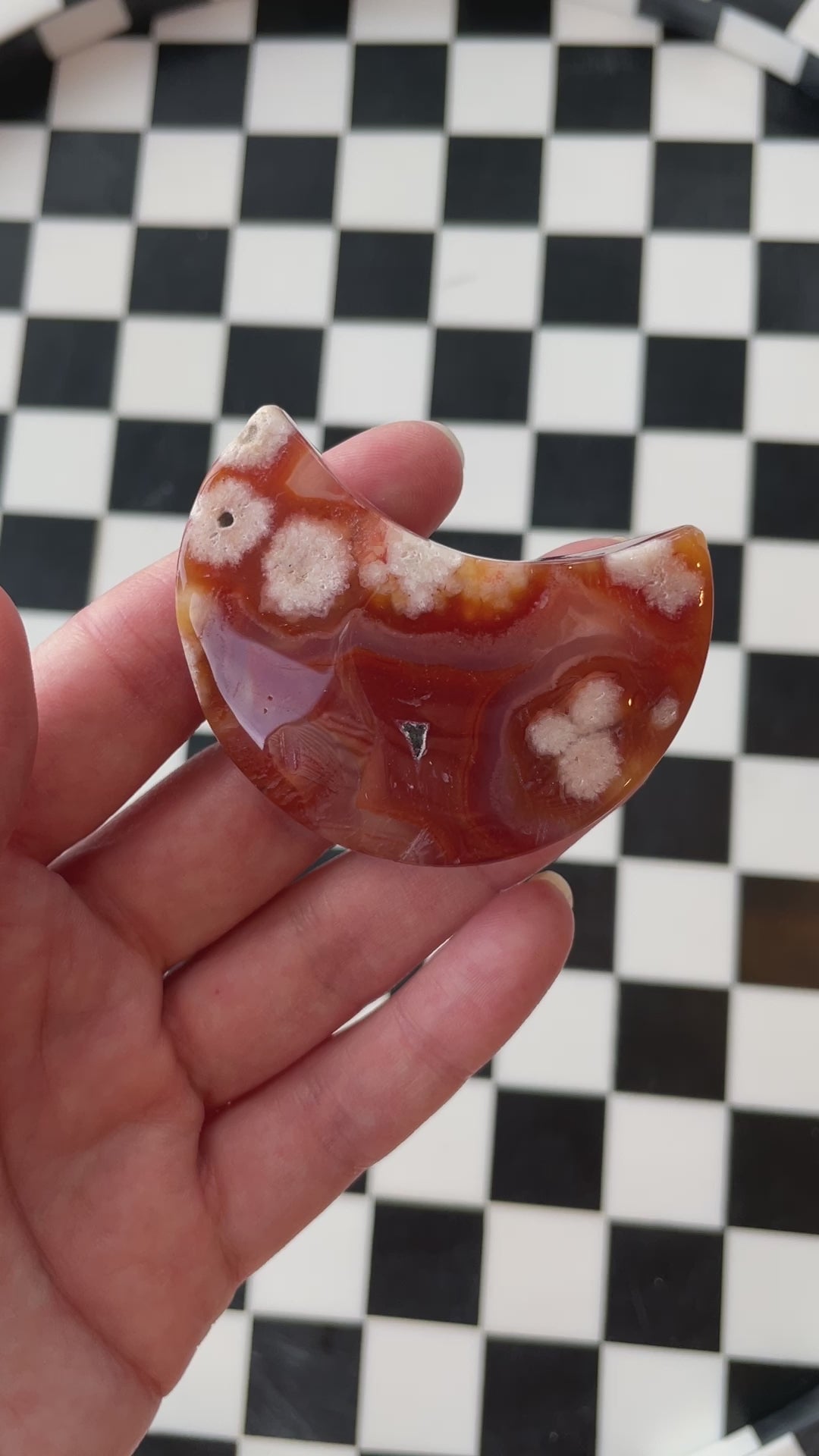 Red Carnelian and Flower Agate Druzy Moon Crystal Carving Altar Figurine Gem Stone Gift  Magic Gemstone Druzy Agate Moon Figurine