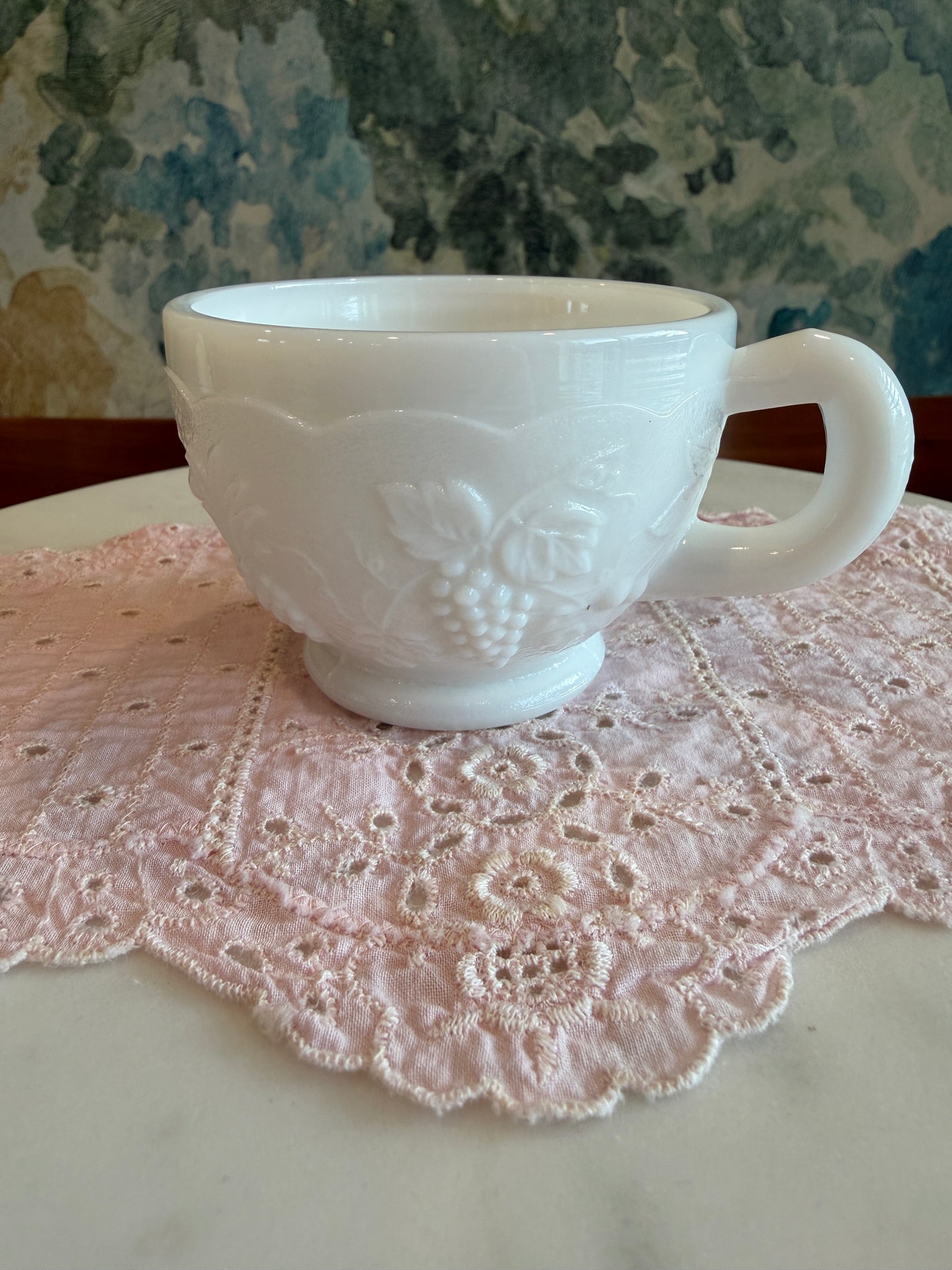 Vintage Westmoreland Milk Glass Fruits Punch Cup | Mid-Century Pressed Glass Drinkware