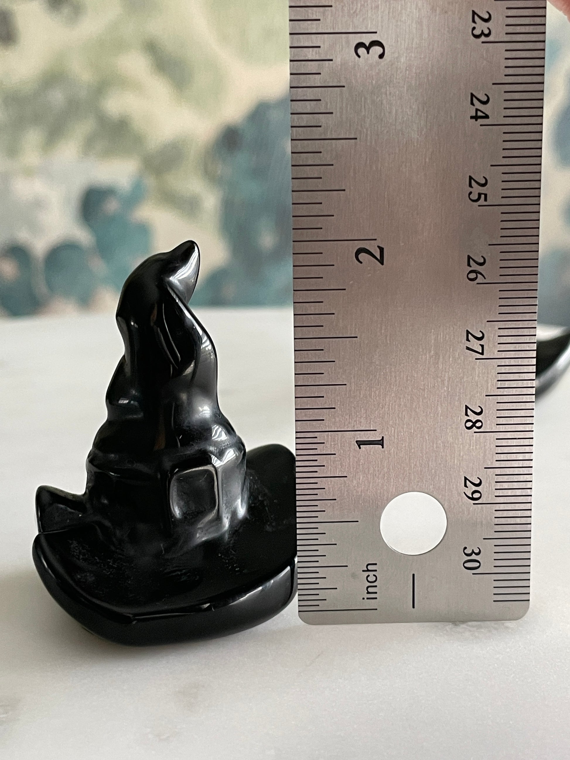 Black obsidian witch hat crystal carving black witches hat polished natural Halloween decor spooky gift wizard carving 2 inch obsidian crystal display