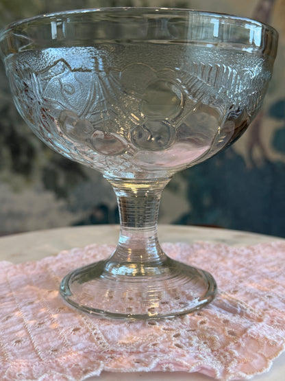 Set of 2 Vintage Pottery Barn “Orchard” Pressed Glass Fruit Footed Dessert Bowls | Arcoroc France