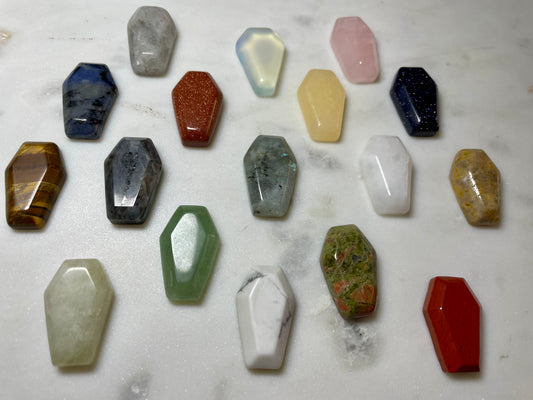 1.2 inch crystal coffin carving crystal display natural halloween decor spooky season gift for witch altar piece dia de los muertos ofrenda coffin polished crystal carving
