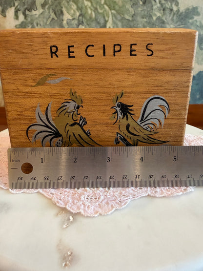 Vintage Wooden Recipe Box with Hand-Painted Roosters | Made in Japan | 1960s