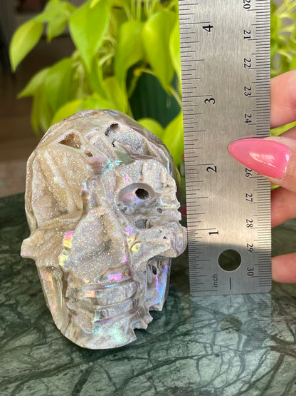Aura Sphalerite Crystal Skull With Druzy and Rainbows