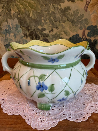 Andrea by Sadek “Polka Dot and Trellis Yellow” Footed Planter