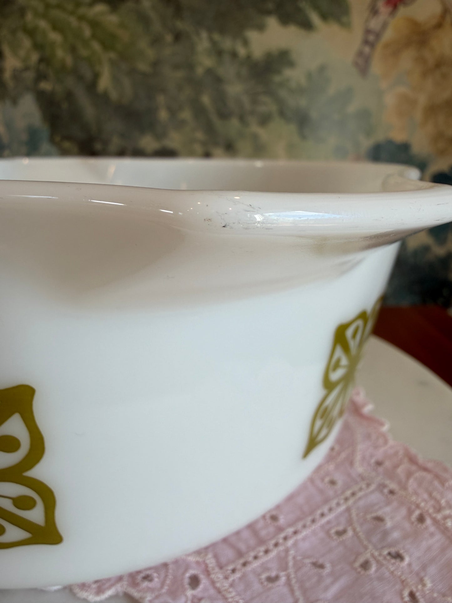 Vintage Pyrex Verde Square Flowers Casserole Dish 475-B with Lid