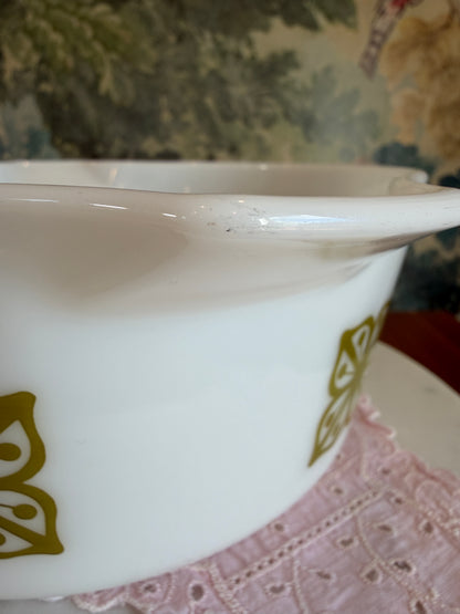 Vintage Pyrex Verde Square Flowers Casserole Dish 475-B with Lid