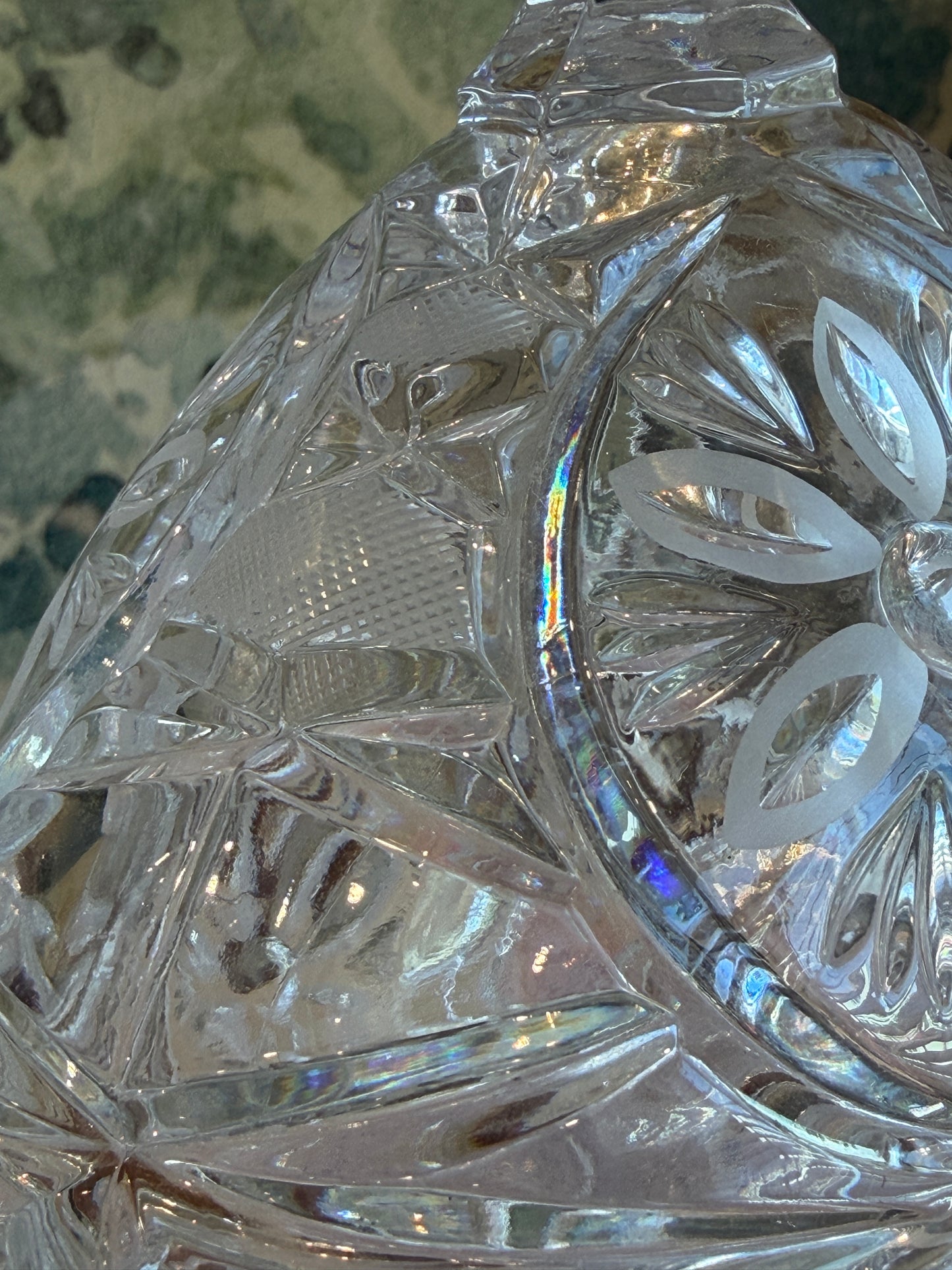 Vintage Anna Hütte Bleikristall 24% Lead Crystal Footed 10.5” Oval Candy Dish with Steeple Lid