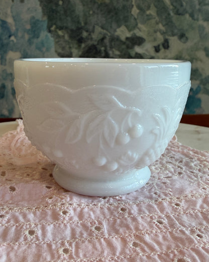 Vintage Westmoreland Milk Glass Fruits Punch Cup | Mid-Century Pressed Glass Drinkware