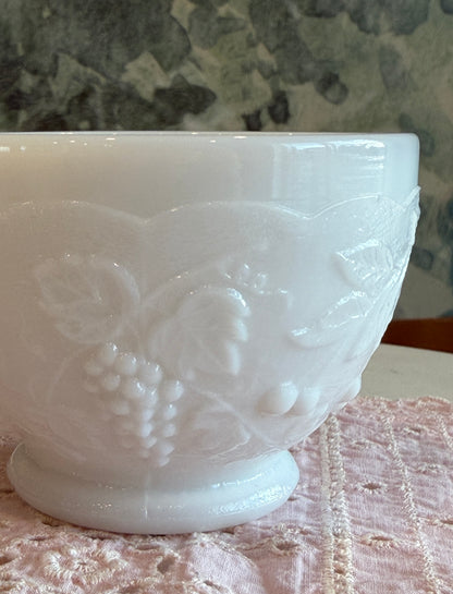Vintage Westmoreland Milk Glass Fruits Punch Cup | Mid-Century Pressed Glass Drinkware