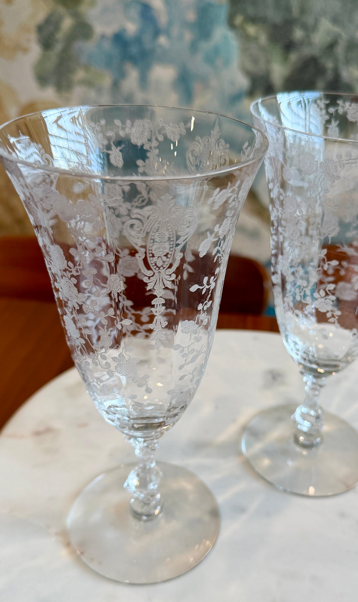 Vintage Cambridge Rose Point Etched Footed Iced Tea Tumbler | circa 1930s-1950s | Made in U.S.A
