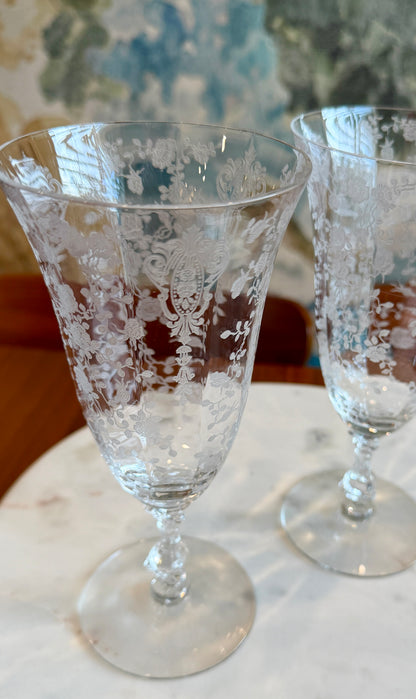 Vintage Cambridge Rose Point Etched Footed Iced Tea Tumbler | circa 1930s-1950s | Made in U.S.A