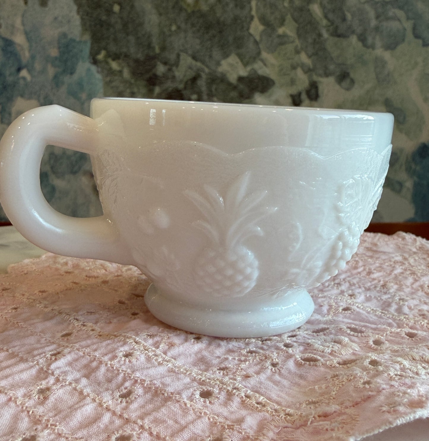 Vintage Westmoreland Milk Glass Fruits Punch Cup | Mid-Century Pressed Glass Drinkware