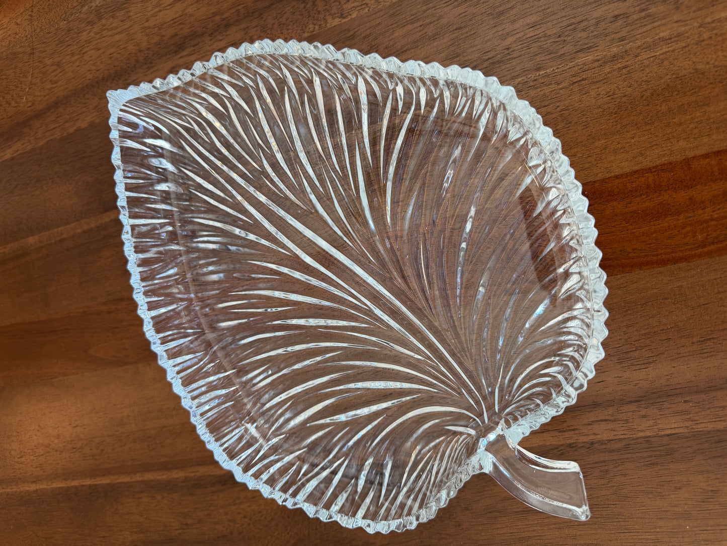 Vintage Crystal Leaf Serving Platter | 11-Inch Elegant Pressed Glass Serving Tray | Mid-Century Tableware
