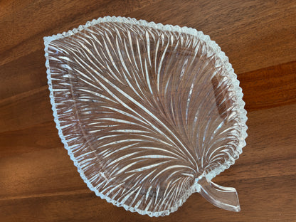 Vintage Crystal Leaf Serving Platter | 11-Inch Elegant Pressed Glass Serving Tray | Mid-Century Tableware