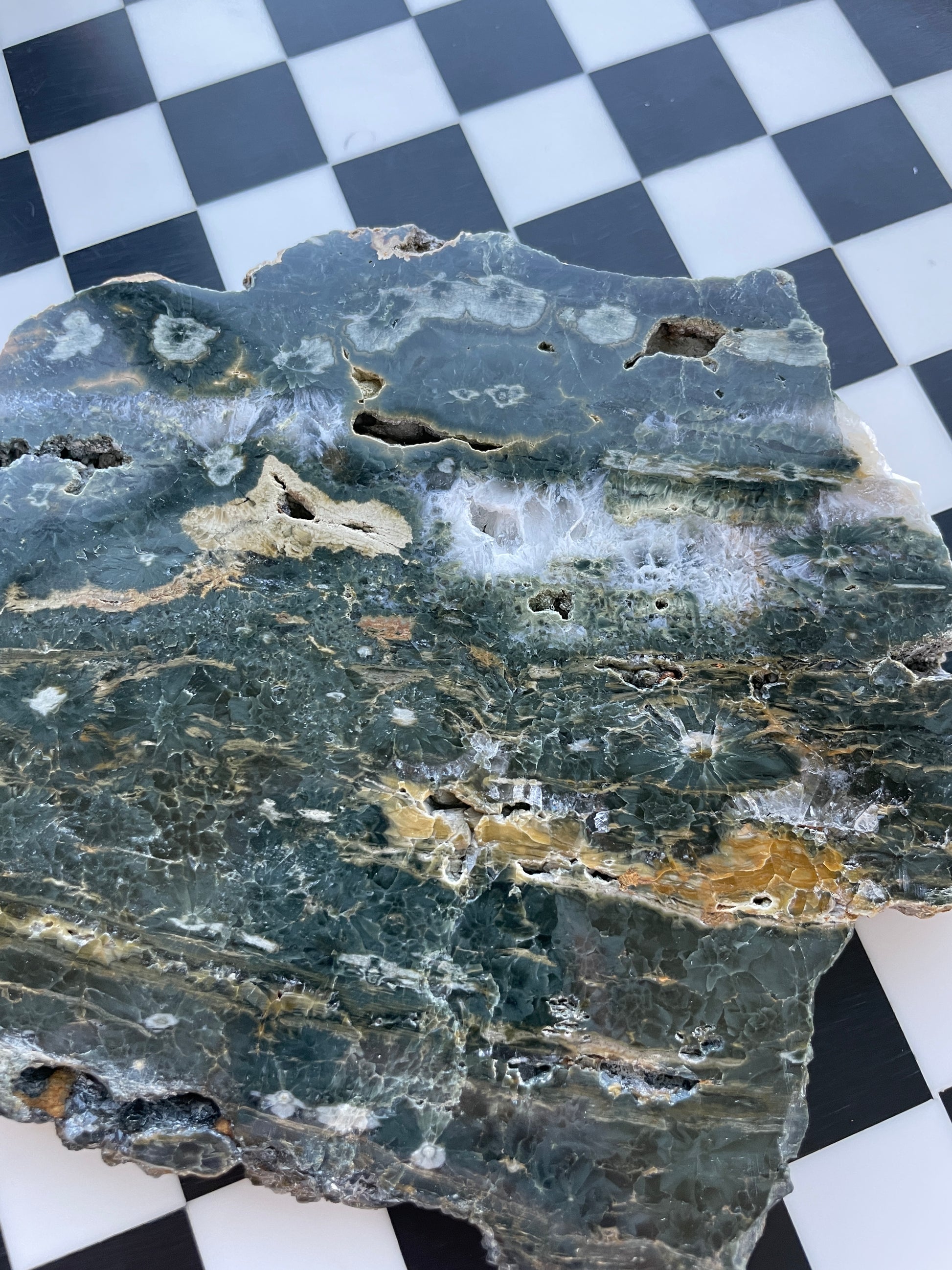 ocean jasper slab quartz polished raw drusy druzy green beige brown white clear crystal statement piece natural home decor altar display mineral rock stone gift