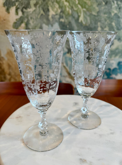 Vintage Cambridge Rose Point Etched Footed Iced Tea Tumbler | circa 1930s-1950s | Made in U.S.A
