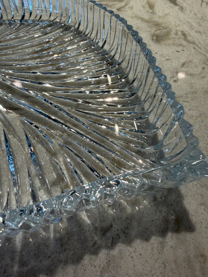 Vintage Crystal Leaf Serving Platter | 11-Inch Elegant Pressed Glass Serving Tray | Mid-Century Tableware