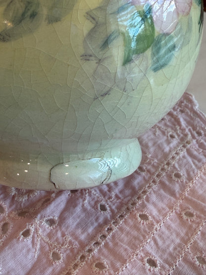 Antique Hand-Painted Porcelain Floral Shaker with Cork Stopper