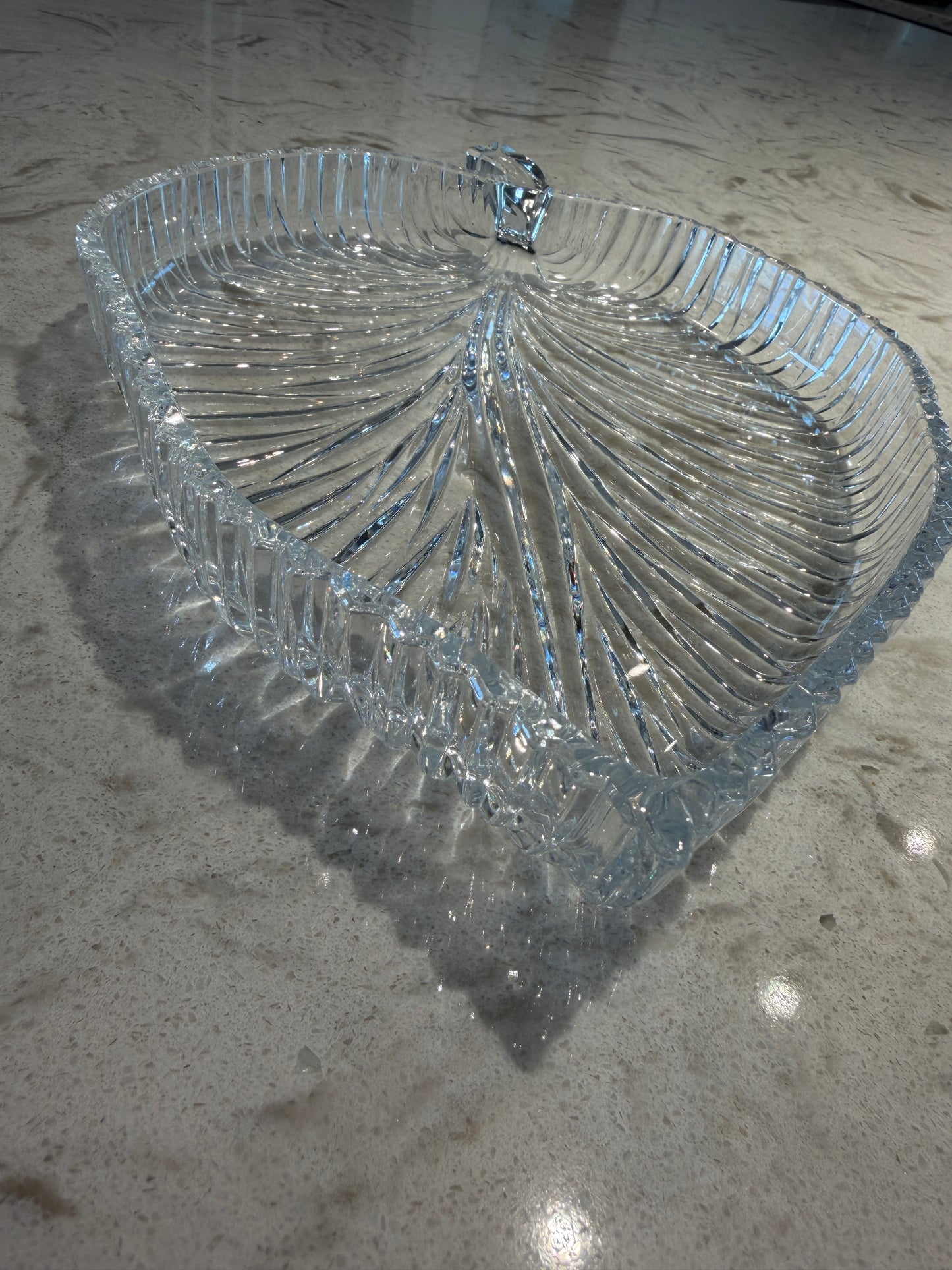 Vintage Crystal Leaf Serving Platter | 11-Inch Elegant Pressed Glass Serving Tray | Mid-Century Tableware