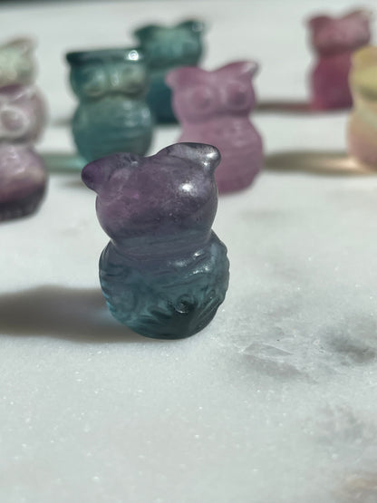 One (1) Mini Fluorite Crystal Carving | Owl | Intuitively Chosen