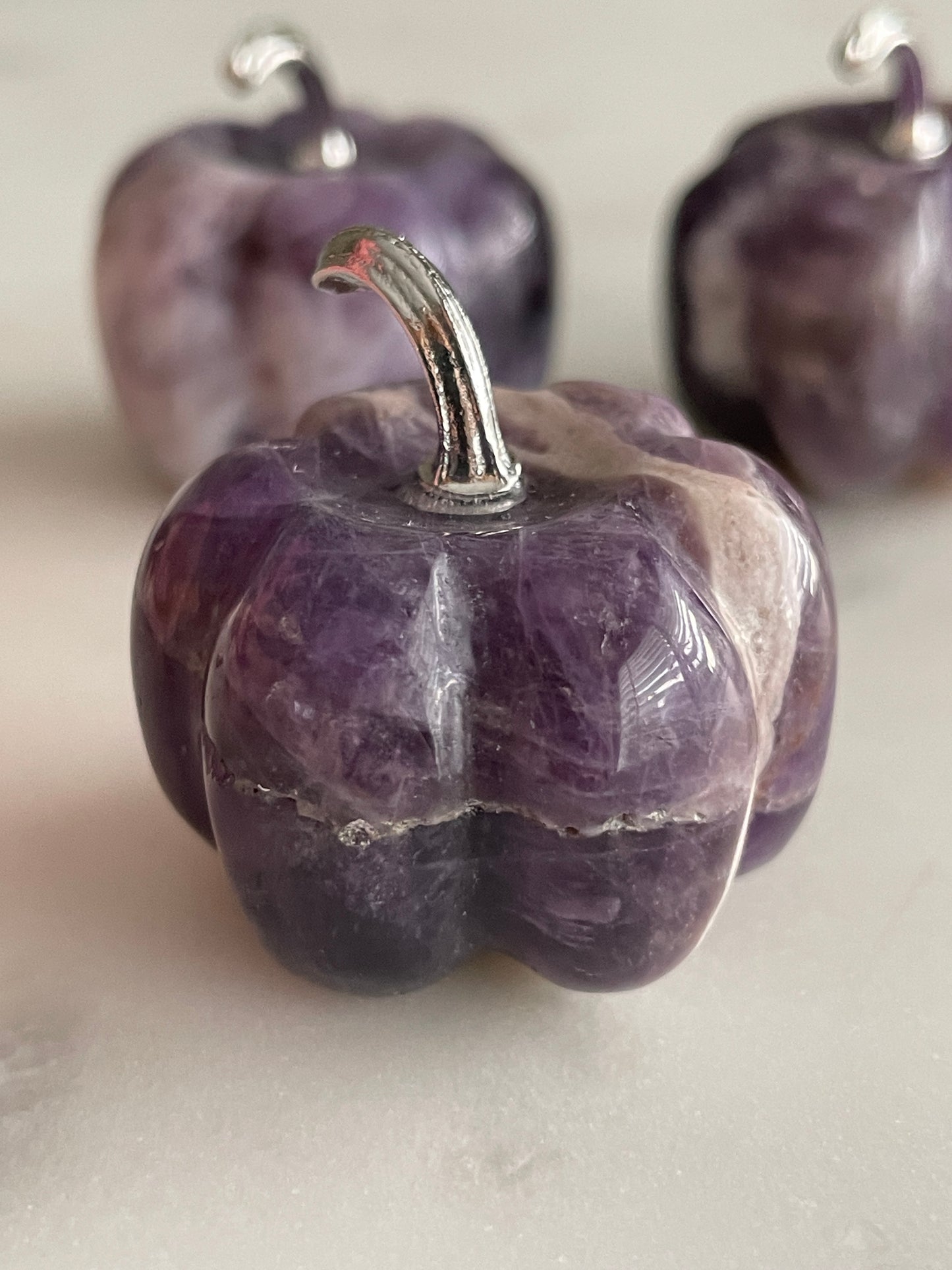 Pumpkin carving natural amethyst crystal display halloween crystal dream amethyst pumpkin carving polished crystal 1 inch pumpkin small purple pumpkin fall decor autumn display 