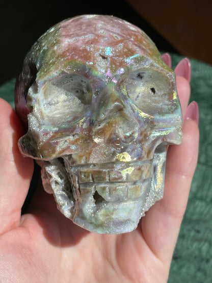Aura Sphalerite Crystal Skull With Druzy and Rainbows