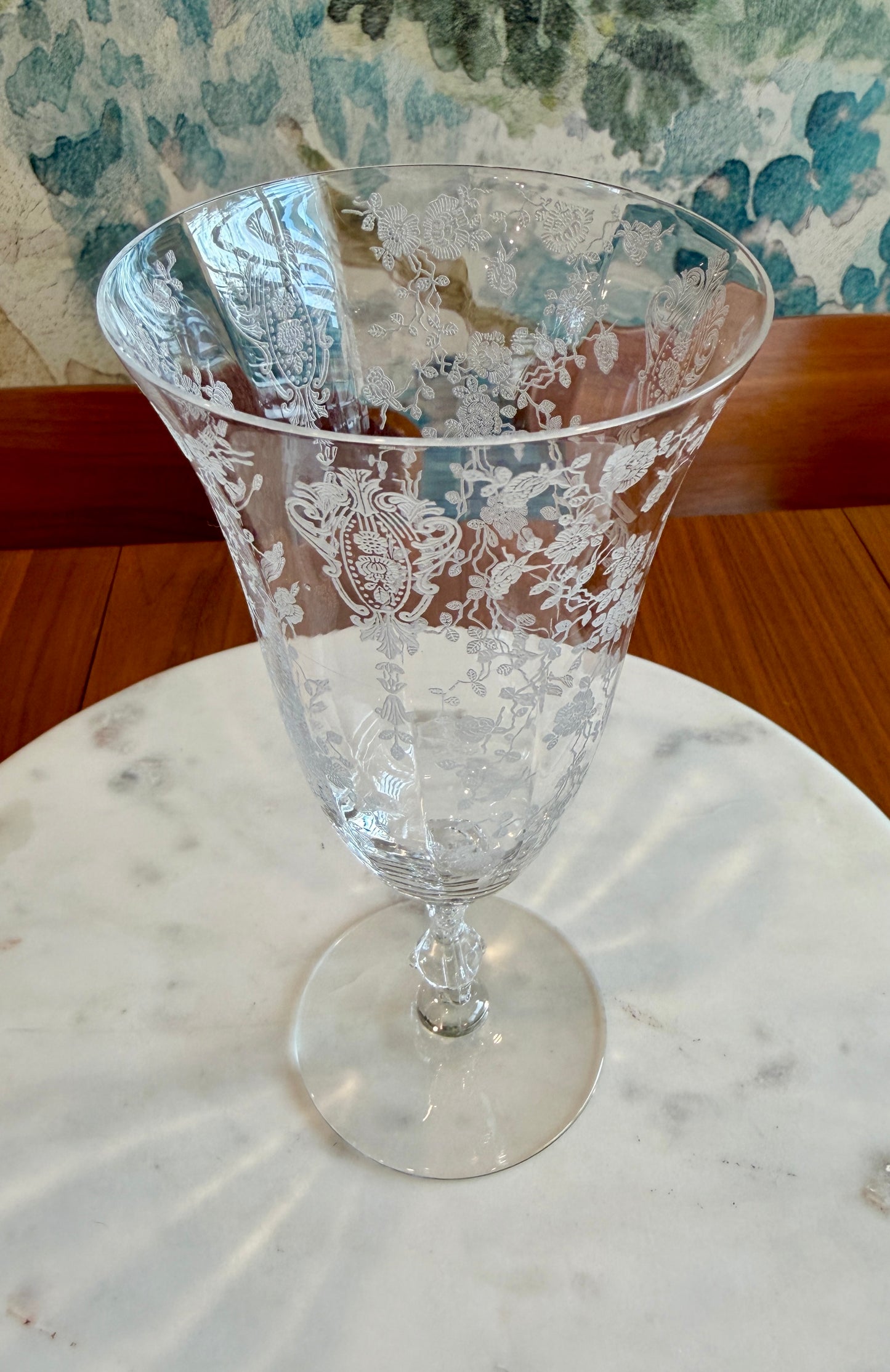Vintage Cambridge Rose Point Etched Footed Iced Tea Tumbler | circa 1930s-1950s | Made in U.S.A