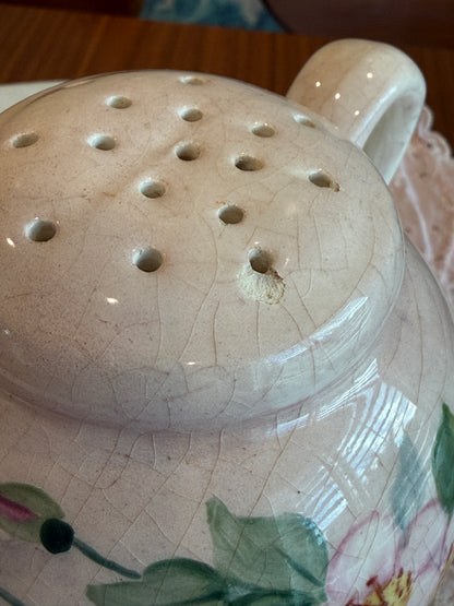 Antique Hand-Painted Porcelain Floral Shaker with Cork Stopper