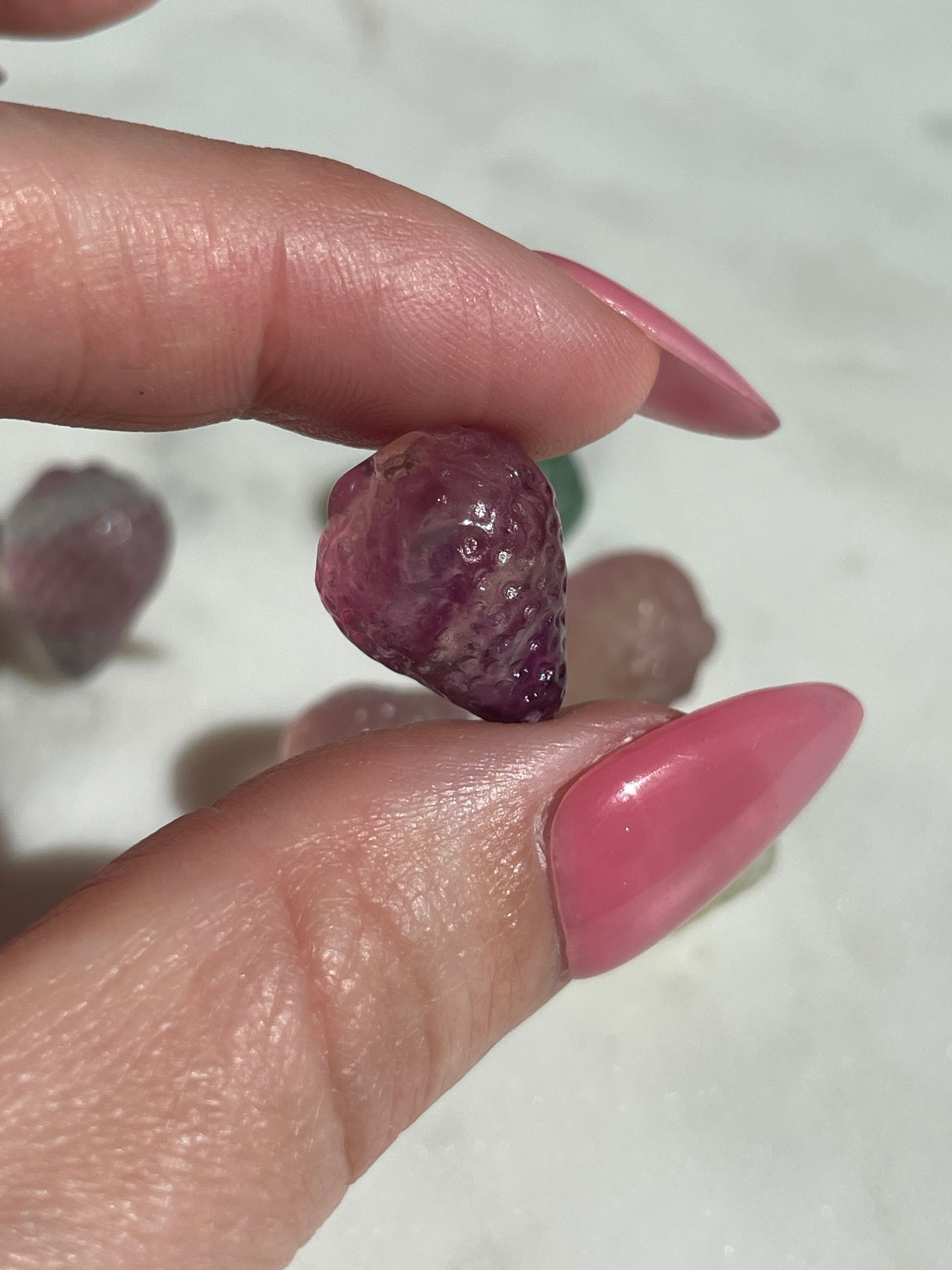 One (1) Mini Fluorite Crystal Carving | Strawberry | Intuitively Chosen