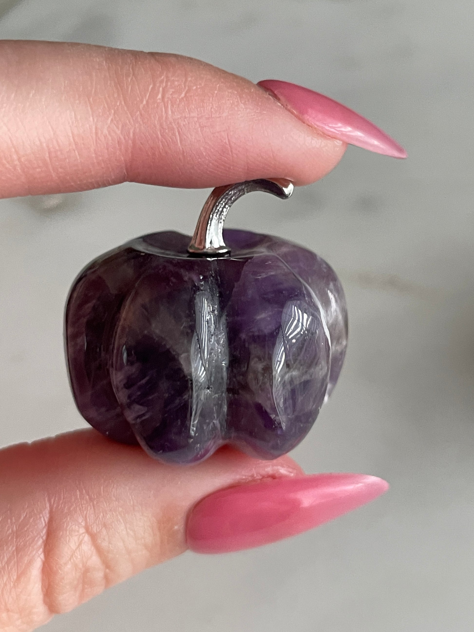 Pumpkin carving natural amethyst crystal display halloween crystal dream amethyst pumpkin carving polished crystal 1 inch pumpkin small purple pumpkin fall decor autumn display 