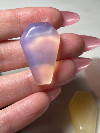 1.2 inch crystal coffin carving opalite crystal display halloween decor spooky season gift for witch altar piece dia de los muertos ofrenda coffin polished crystal carving