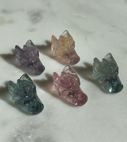 One (1) Mini Fluorite Crystal Carving | Dragon Skull | Intuitively Chosen