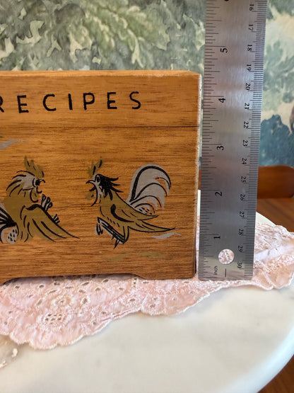 Vintage Wooden Recipe Box with Hand-Painted Roosters | Made in Japan | 1960s