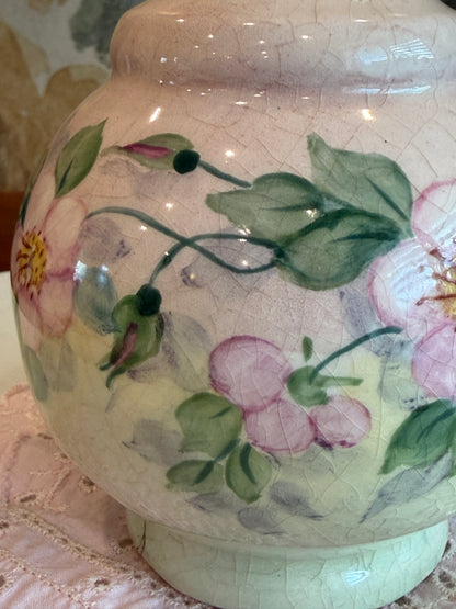 Antique Hand-Painted Porcelain Floral Shaker with Cork Stopper