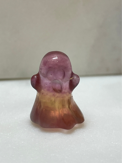 Mini crystal ghost carving fluorite crystal tiny display natural halloween decor spooky season gift for witch altar piece dia de los muertos ofrenda rainbow fluorite ghost polished crystal carving