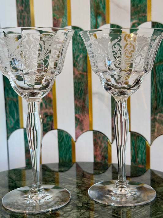 Vintage Morgantown “Milan” Wine Glasses (Stem 7668) Set of 2 | circa 1920s-1930s | Made in U.S.A