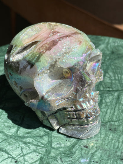 Aura Sphalerite Crystal Skull With Druzy and Rainbows