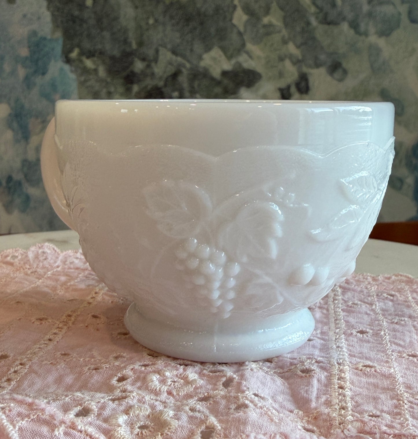 Vintage Westmoreland Milk Glass Fruits Punch Cup | Mid-Century Pressed Glass Drinkware