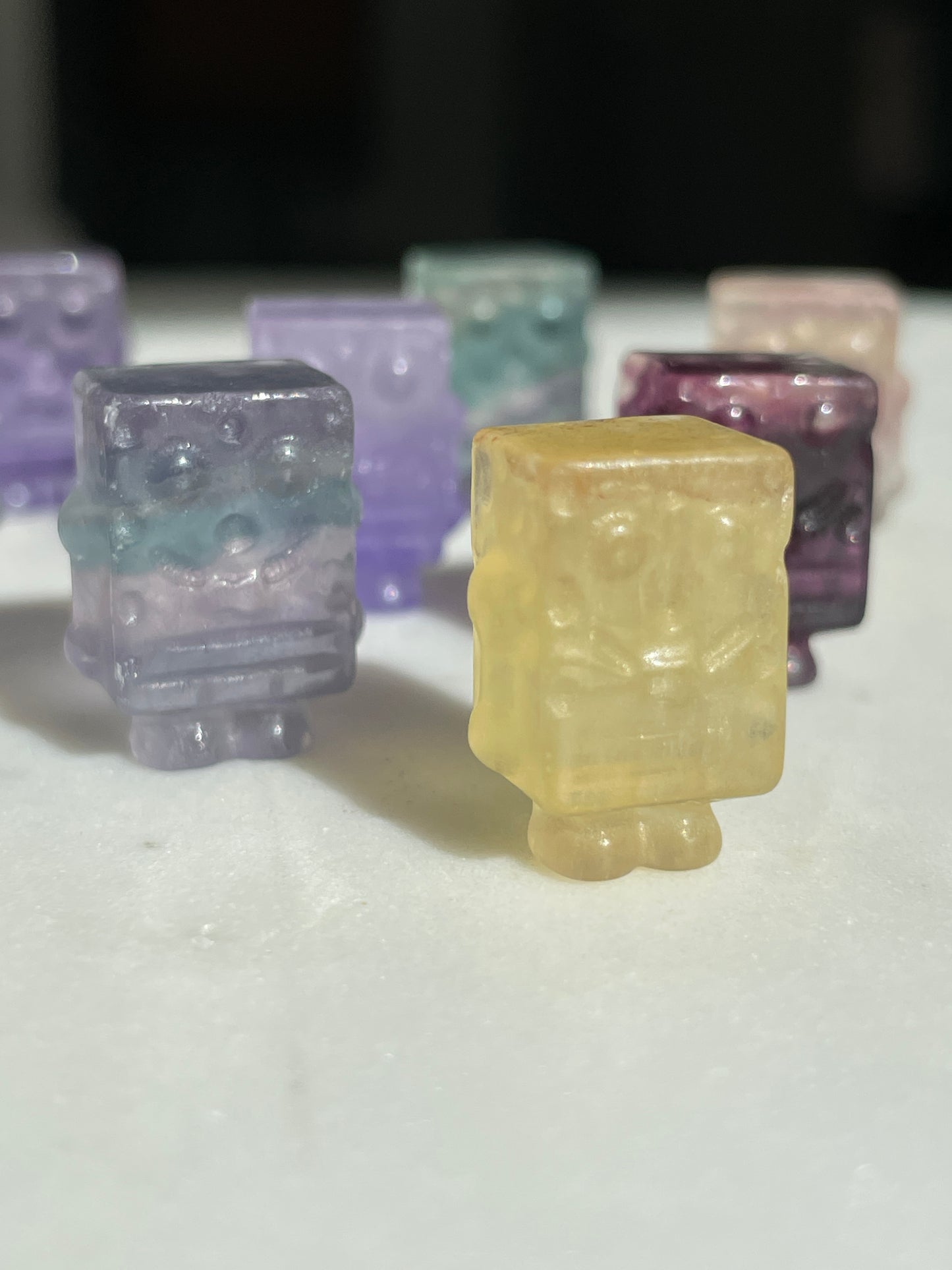 One (1) Mini Fluorite Spongebob Squarepants Crystal Carving | Intuitively Chosen