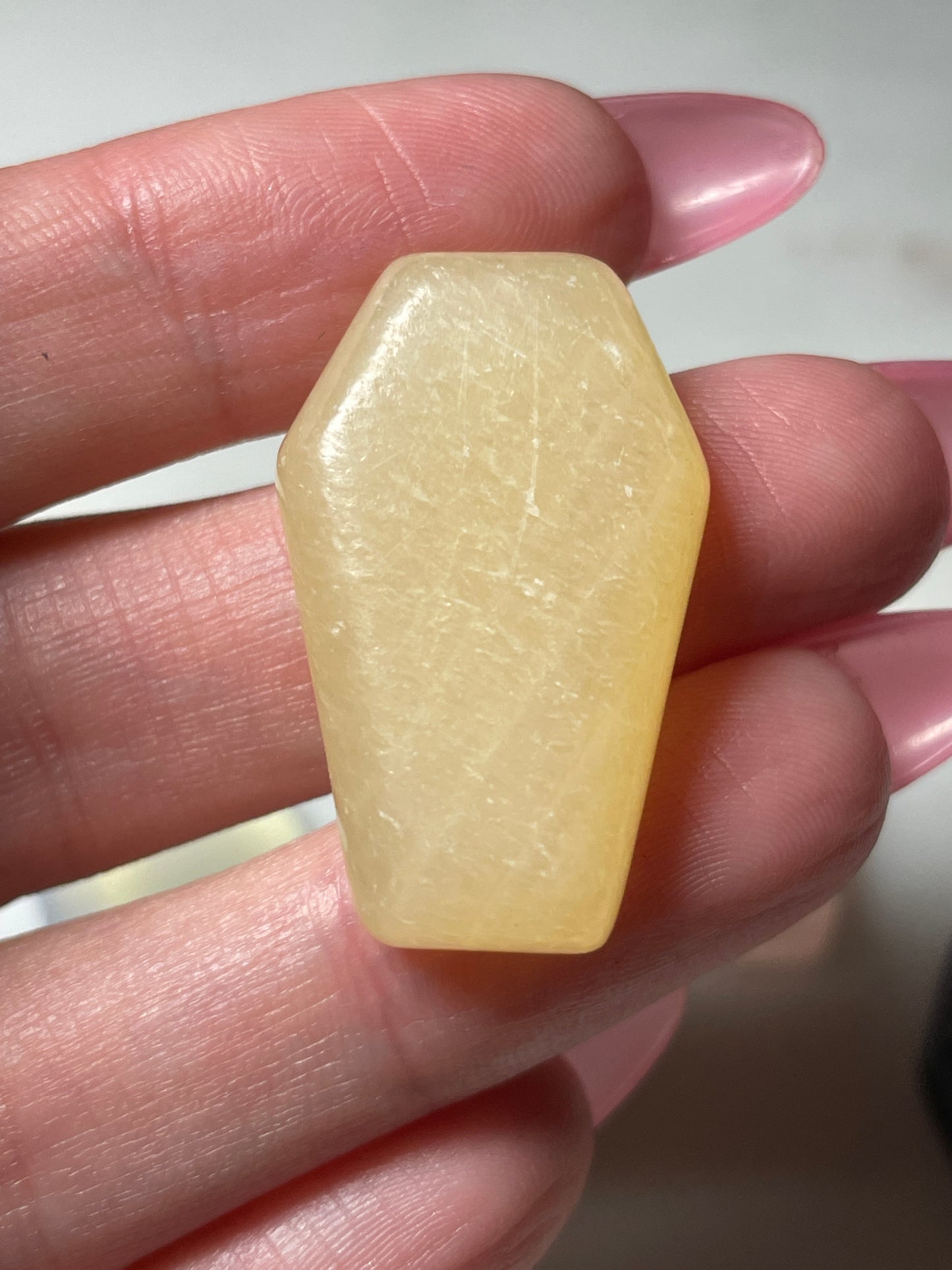 1.2 inch crystal coffin carving orange calcite crystal display natural halloween decor spooky season gift for witch altar piece dia de los muertos ofrenda coffin polished crystal carving