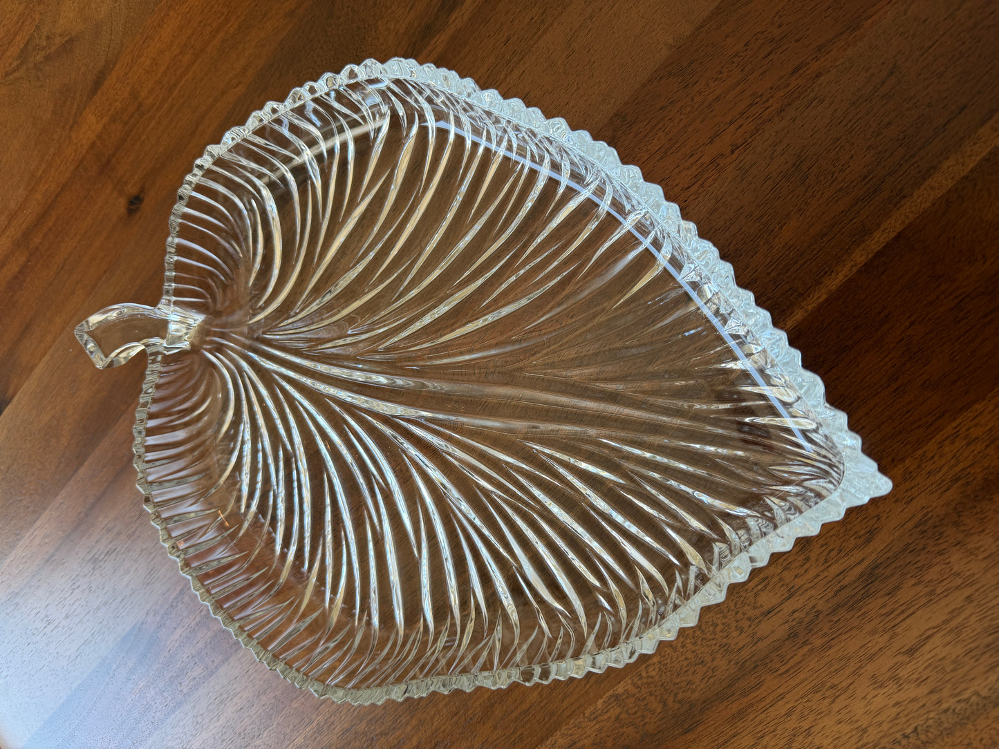 Vintage Crystal Leaf Serving Platter | 11-Inch Elegant Pressed Glass Serving Tray | Mid-Century Tableware