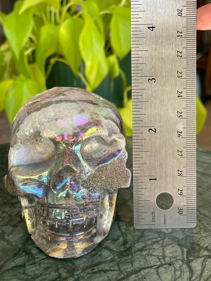 Aura Sphalerite Crystal Skull With Druzy and Rainbows