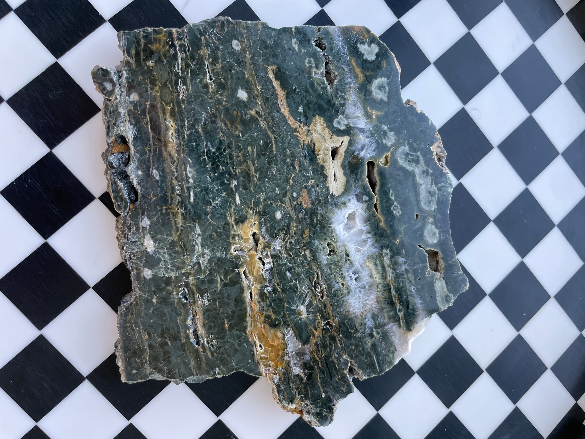 ocean jasper slab quartz polished raw drusy druzy green beige brown white clear crystal statement piece natural home decor altar display mineral rock stone gift