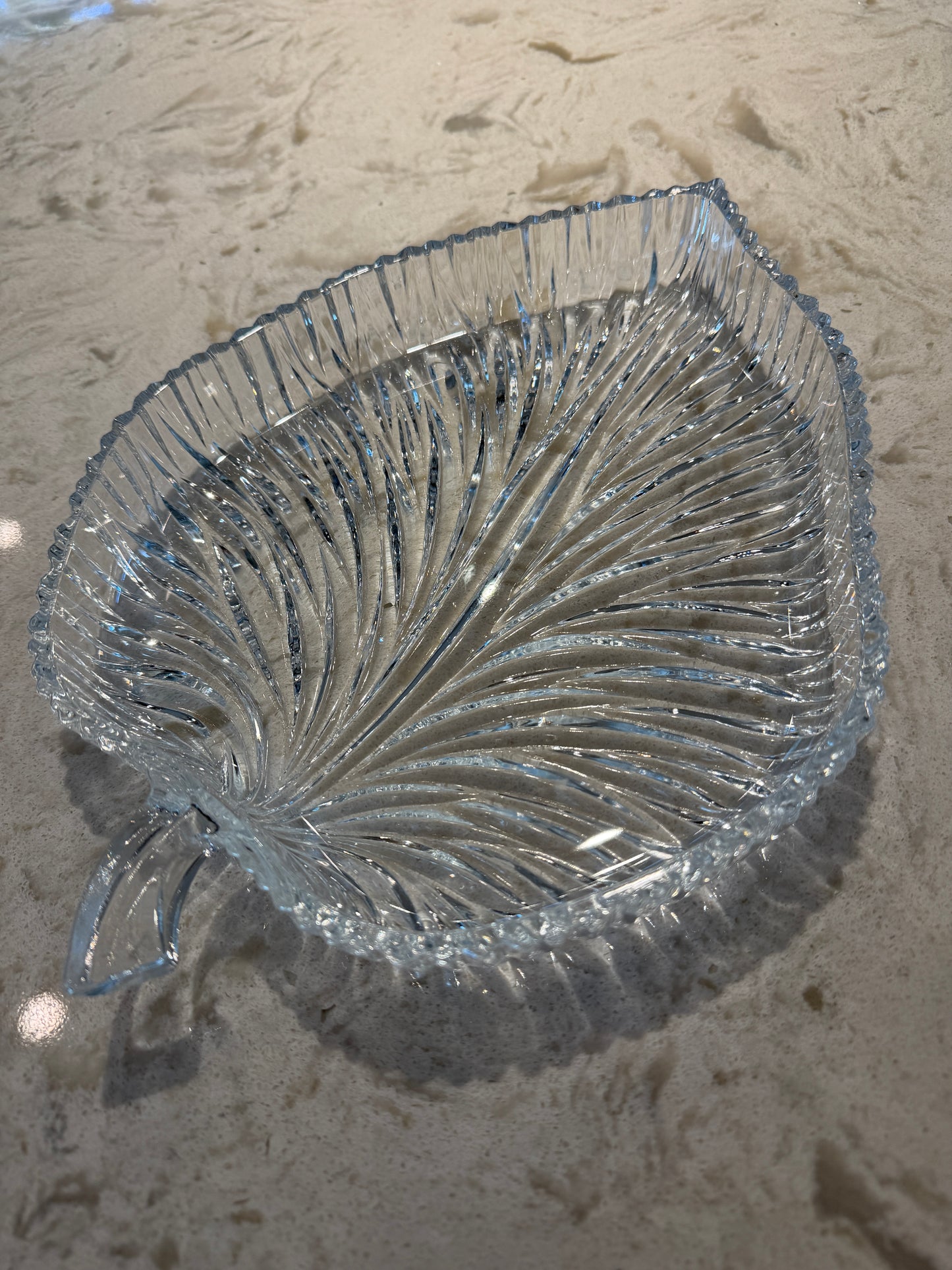 Vintage Crystal Leaf Serving Platter | 11-Inch Elegant Pressed Glass Serving Tray | Mid-Century Tableware