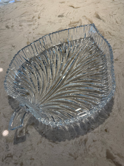 Vintage Crystal Leaf Serving Platter | 11-Inch Elegant Pressed Glass Serving Tray | Mid-Century Tableware