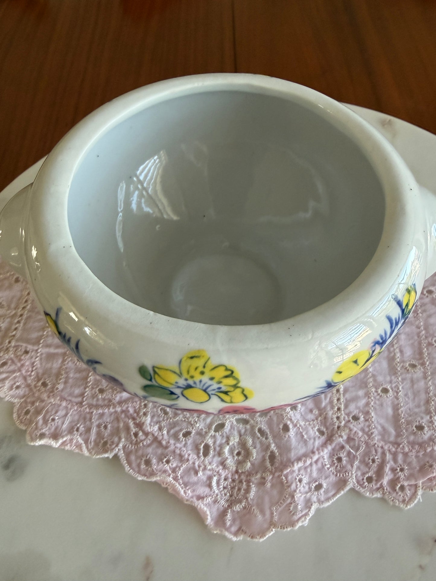 Vintage Hand Painted Porcelain Floral Footed Sugar Bowl with Lid