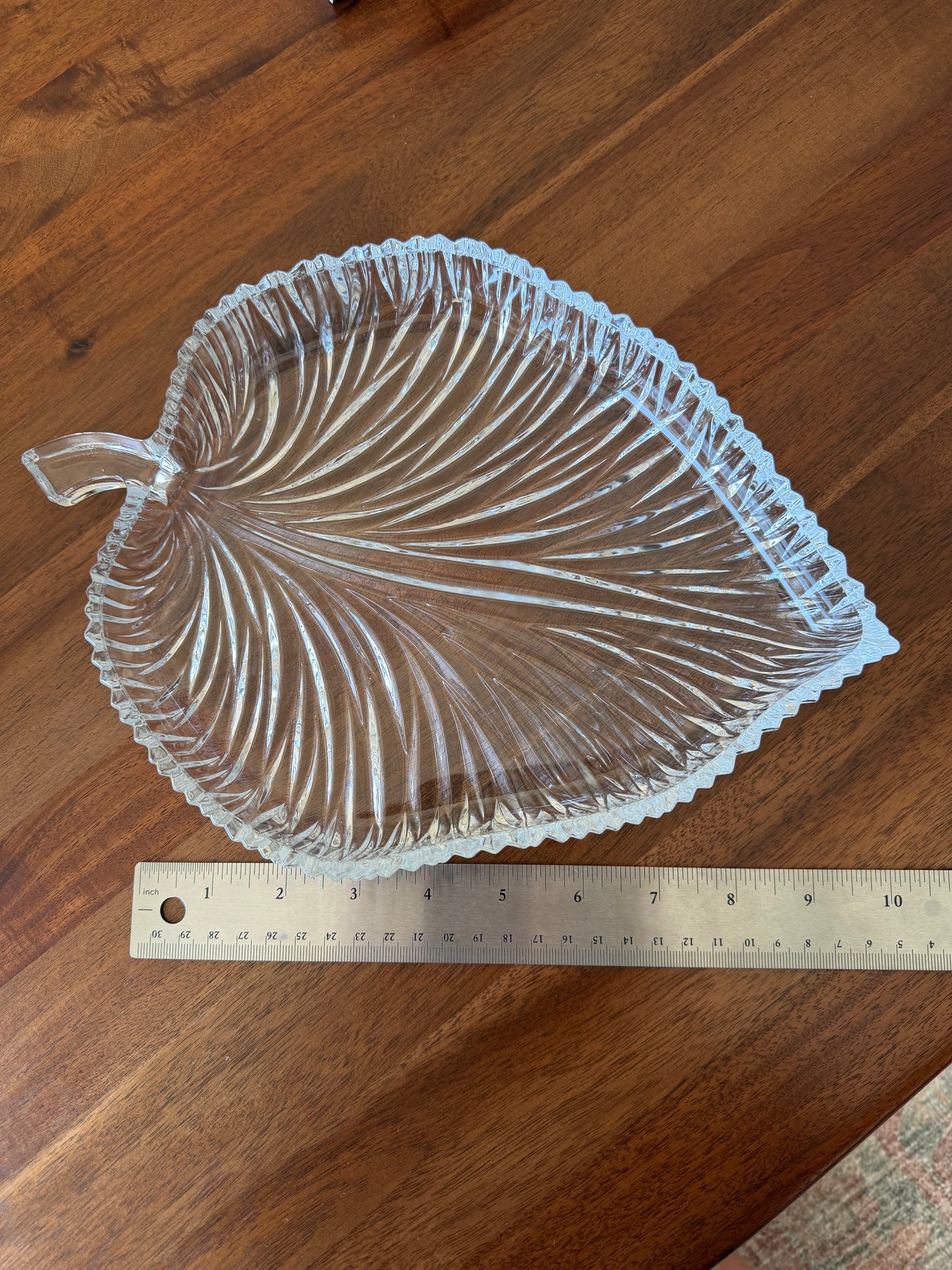 Vintage Crystal Leaf Serving Platter | 11-Inch Elegant Pressed Glass Serving Tray | Mid-Century Tableware