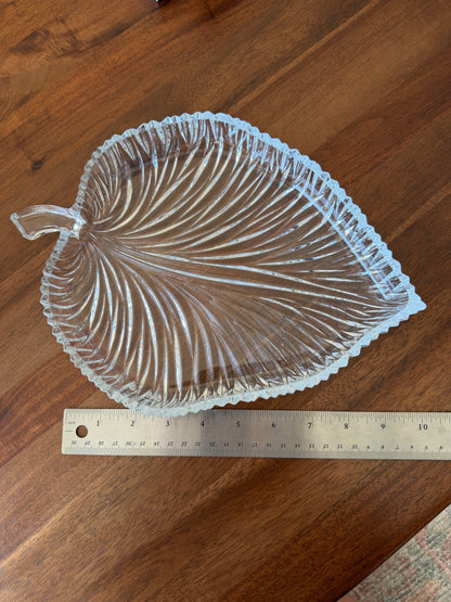 Vintage Crystal Leaf Serving Platter | 11-Inch Elegant Pressed Glass Serving Tray | Mid-Century Tableware